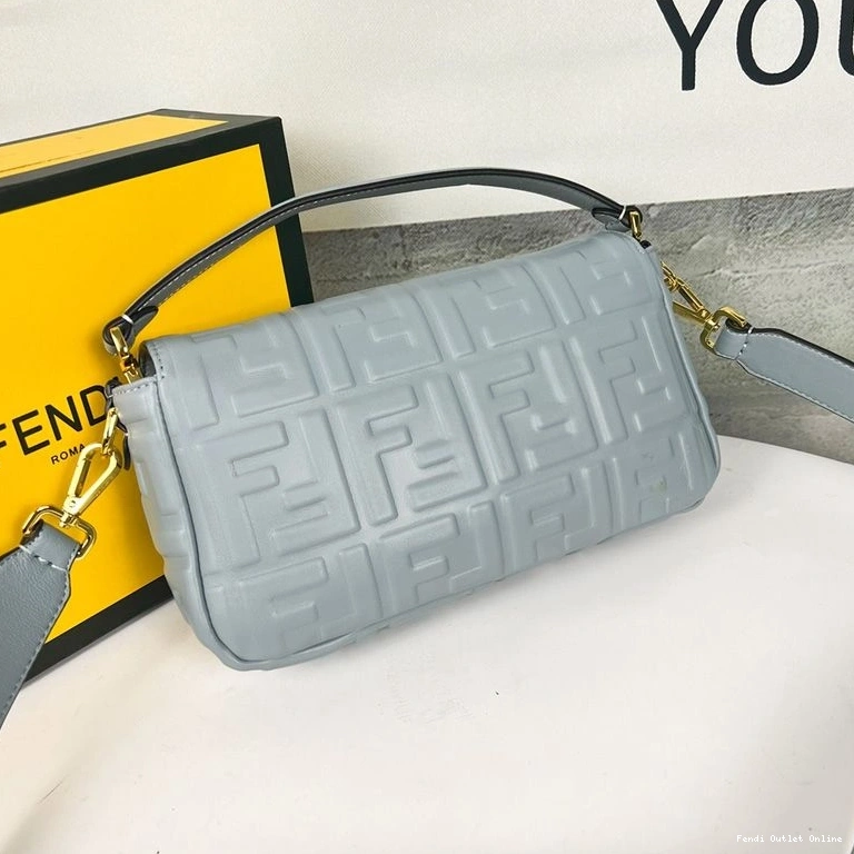 Cheap Blue Fendi Sky In FF Medium Nappa Bag Leather Baguette Motif 0813